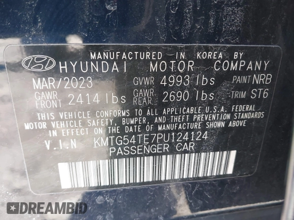 2023 Genesis G70 3.3T with VIN KMTG54TE7PU124124, listed as a IAAI auction lot 41755337 with 15,120 mi miles and . Bid and sale history available at DreamBid. Image 9.