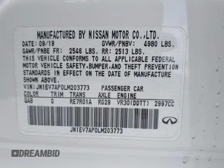 2020 Infiniti Q50 Luxe with VIN JN1EV7AP0LM203773, listed as a IAAI auction lot 42028051 with 46,389 mi miles and . Bid and sale history available at DreamBid. Image 9.