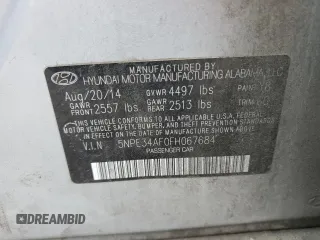 2015 Hyundai Sonata Sport with VIN 5NPE34AF0FH067684, listed as a Copart auction lot 56144395 with 155,780 mi miles and Salvage title. Bid and sale history available at DreamBid. Image 12.