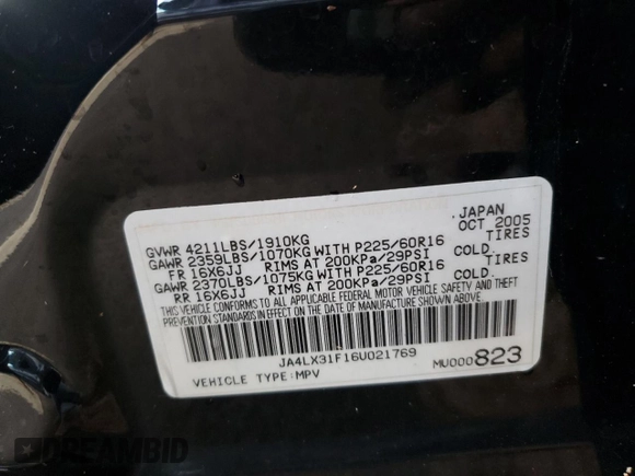2006 Mitsubishi Outlander LS with VIN JA4LX31F16U021769, listed as a Copart auction lot 85477344 with 273,846 mi miles and Salvage Title. Bid and sale history available at carsss.com. Image 14.