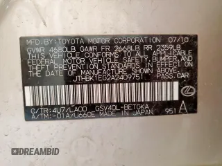 2010 Lexus ES 330 z VIN JTHBK1EG2A2409751, wystawiony jako Copart lot #57154485 z przebiegiem 103 033 mil mil oraz Szkoda całkowita • Salvage title. Historia ofert i sprzedaży dostępna na DreamBid. Obrazek 13.