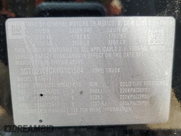 2015 GMC Sierra 1500 Denali z VIN 3GTU2WECXFG101584, wystawiony jako Copart lot #53526745 z przebiegiem 125 899 mil mil oraz Szkoda całkowita • Salvage title. Historia ofert i sprzedaży dostępna na DreamBid. Obrazek 12.