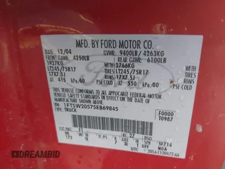 2005 Ford Super Duty F-250 XL with VIN 1FTSW20575EB69845, listed as a IAAI auction lot 41346591 with 1 mi miles. Bid and sale history available at carsss.com. Image 9.