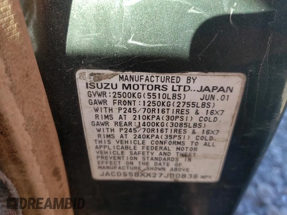 2002 Isuzu Trooper S с VIN JACDS58XX27J00836, выставлен на аукционе Copart как лот 48750285 с пробегом 221 177 миль миль и Списание • Salvage title. История ставок и продаж доступна на DreamBid. Изображение 13.