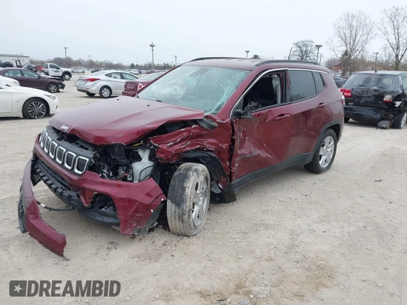 2022 Jeep Compass Latitude with VIN 3C4NJDBB1NT110087, listed as a IAAI auction lot 42033883 with 22,291 mi miles and . Bid and sale history available at DreamBid. Image 2.