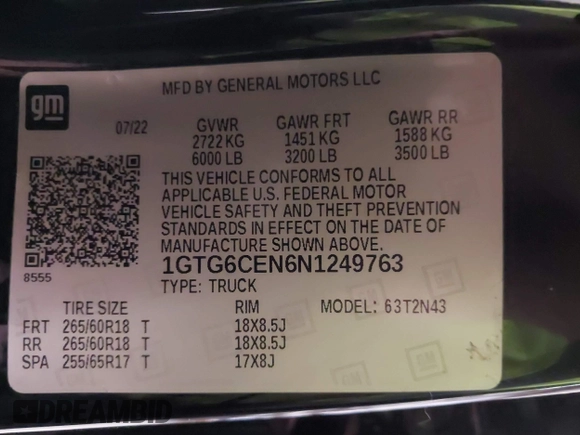 2022 GMC Canyon 4WD Elevation with VIN 1GTG6CEN6N1249763, listed as a IAAI auction lot 41578584 with 28,310 mi miles and . Bid and sale history available at DreamBid. Image 9.
