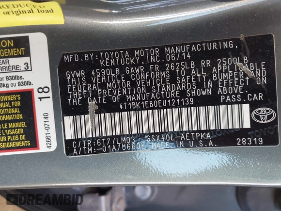 2014 Toyota Avalon Limited with VIN 4T1BK1EB0EU121139, listed as a IAAI auction lot 41987229 with 91,782 mi miles. Bid and sale history available at carsss.com. Image 9.