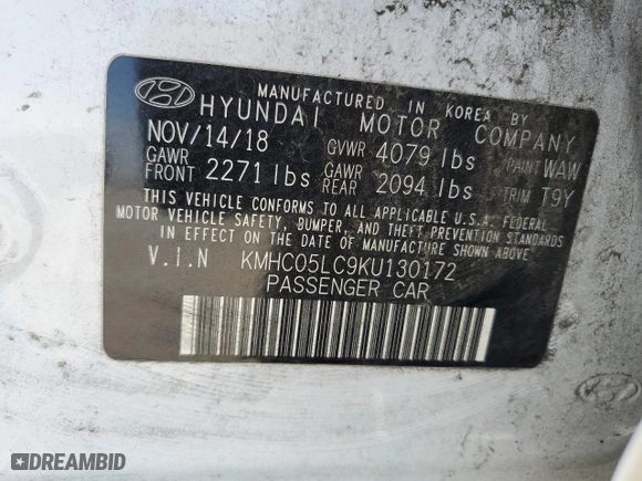 2019 Hyundai Ioniq Hybrid Limited with VIN KMHC05LC9KU130172, listed as a Copart auction lot 50734915 with 148,780 mi miles and Salvage Title. Bid and sale history available at carsss.com. Image 13.