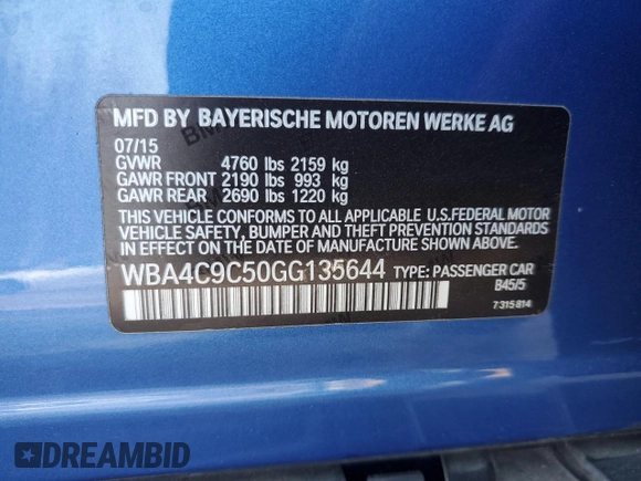 2016 BMW 4 Series 428i xDrive with VIN WBA4C9C50GG135644, listed as a Copart auction lot 45913995 with 56,297 mi miles and Salvage Title. Bid and sale history available at DreamBid. Image 14.