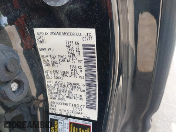 2021 Nissan Frontier SV with VIN 1N6ED0CF1MN719077, listed as a IAAI auction lot 42400121 with 31,625 mi miles and . Bid and sale history available at DreamBid. Image 9.