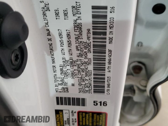 2018 Toyota Tacoma SR z VIN 3TMCZ5AN7JM178223, wystawiony jako Copart lot #49588605 z przebiegiem 179 064 mil mil oraz Szkoda całkowita • Salvage title. Historia ofert i sprzedaży dostępna na DreamBid. Obrazek 12.