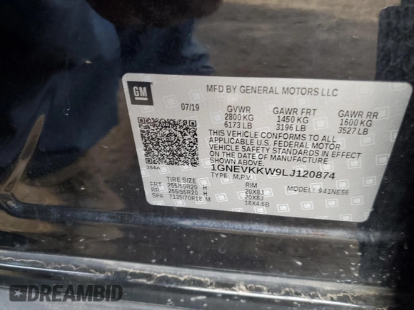 2020 Chevrolet Traverse Premier with VIN 1GNEVKKW9LJ120874, listed as a Copart auction lot 48032135 with 55,801 mi miles and Clean Title. Bid and sale history available at carsss.com. Image 13.