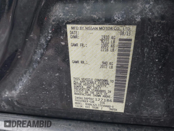 2014 Nissan Altima 2.5 with VIN 1N4AL3AP9EC127186, listed as a IAAI auction lot 41724544 with 115,879 mi miles. Bid and sale history available at carsss.com. Image 9.