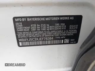 2018 BMW X2 xDrive28i z VIN WBXYJ5C3XJEF76384, wystawiony jako IAAI lot #42439783 z przebiegiem 85 742 mil mil oraz . Historia ofert i sprzedaży dostępna na DreamBid. Obrazek 9.