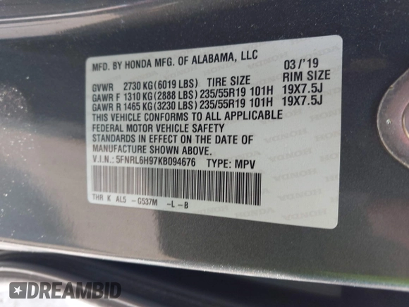 2019 Honda Odyssey Elite с VIN 5FNRL6H97KB094676, выставлен на аукционе IAAI как лот 42467065 с пробегом 66 319 миль миль и . История ставок и продаж доступна на DreamBid. Изображение 9.
