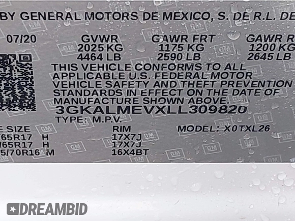 2020 GMC Terrain SLE with VIN 3GKALMEVXLL309820, listed as a IAAI auction lot 41930853 with 23,094 mi miles and . Bid and sale history available at carsss.com. Image 9.