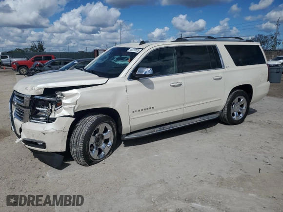 2015 Chevrolet Suburban LTZ with VIN 1GNSKKKC0FR130023, listed as a Copart auction lot 46630825 with 140,057 mi miles and Salvage Title. Bid and sale history available at carsss.com. Image 1.