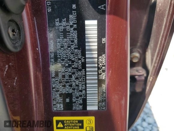 2014 Lexus RX 350 z VIN 2T2BK1BA1EC231884, wystawiony jako Copart lot #60661765 z przebiegiem 138 860 mil mil oraz Szkoda całkowita • Salvage title. Historia ofert i sprzedaży dostępna na DreamBid. Obrazek 13.