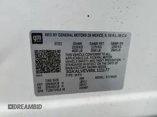 2022 GMC Terrain SLT with VIN 3GKALVEV6NL111177, listed as a Copart auction lot 54156145 with 34,484 mi miles and Salvage title. Bid and sale history available at DreamBid. Image 13.
