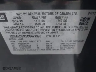 2013 Chevrolet Equinox LT with VIN 2GNALDEK5D6421990, listed as a IAAI auction lot 41937726 with 155,733 mi miles. Bid and sale history available at carsss.com. Image 9.