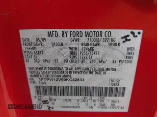 2009 Ford F-150 XL with VIN 1FTPW12V99KC42833, listed as a IAAI auction lot 42387399 with 214,967 mi miles and . Bid and sale history available at DreamBid. Image 9.