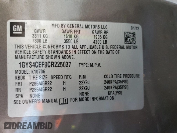 2012 Cadillac Escalade Premium z VIN 1GYS4CEF9CR225037, wystawiony jako Copart lot #50270415 z przebiegiem 172 483 mil mil oraz Szkody całkowita. Historia ofert i sprzedaży dostępna na DreamBid. Obrazek 16.