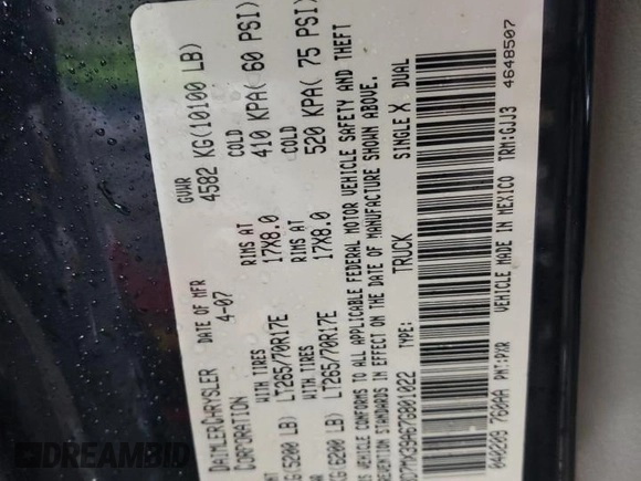 2007 Dodge Ram 3500 SXT with VIN 3D7MX39A67G801022, listed as a Copart auction lot 43378065 with 232,050 mi miles and Salvage Title. Bid and sale history available at carsss.com. Image 13.