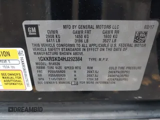 2017 GMC Acadia Limited with VIN 1GKKRSKD4HJ292384, listed as a IAAI auction lot 41912168 with 174,442 mi miles and . Bid and sale history available at DreamBid. Image 9.