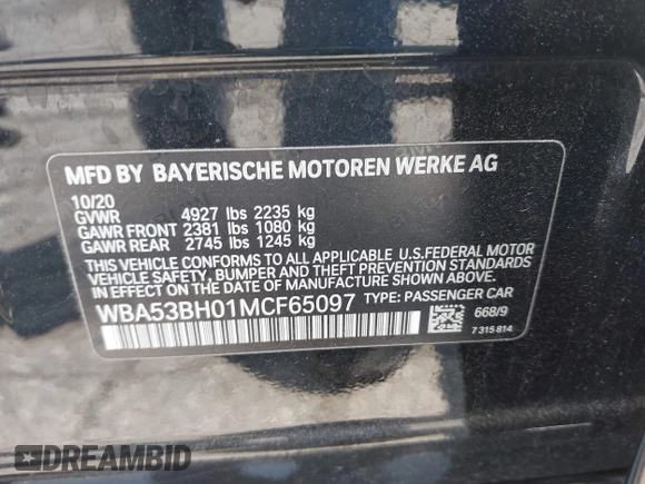 2021 BMW 5 Series 530i z VIN WBA53BH01MCF65097, wystawiony jako IAAI lot #42783119 z przebiegiem 91 829 mil mil oraz . Historia ofert i sprzedaży dostępna na DreamBid. Obrazek 9.