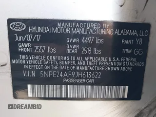 2018 Hyundai Sonata SE z VIN 5NPE24AF9JH613622, wystawiony jako IAAI lot #42071395 z przebiegiem 107 820 mil mil oraz . Historia ofert i sprzedaży dostępna na DreamBid. Obrazek 9.