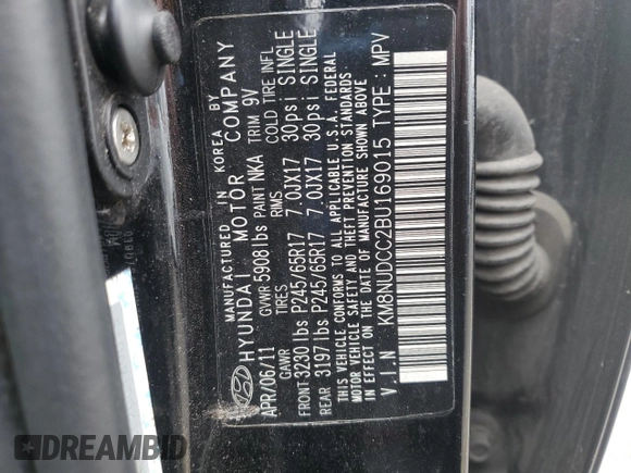 2011 Hyundai Veracruz GLS with VIN KM8NUDCC2BU169015, listed as a Copart auction lot 47650515 with 137,196 mi miles and Salvage Title. Bid and sale history available at DreamBid. Image 14.