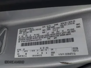 2017 Ford Escape SE with VIN 1FMCU0GD8HUC00733, listed as a IAAI auction lot 41576112 with 130,484 mi miles. Bid and sale history available at carsss.com. Image 9.