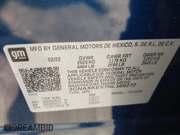 2022 Chevrolet Equinox LT z VIN 3GNAXKEV7NL169272, wystawiony jako IAAI lot #42371473 z przebiegiem 73 073 mil mil oraz . Historia ofert i sprzedaży dostępna na DreamBid. Obrazek 9.