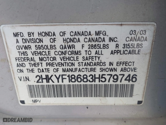 2003 Honda Pilot EX with VIN 2HKYF18683H579746, listed as a IAAI auction lot 41206240 with 196,467 mi miles. Bid and sale history available at carsss.com. Image 9.