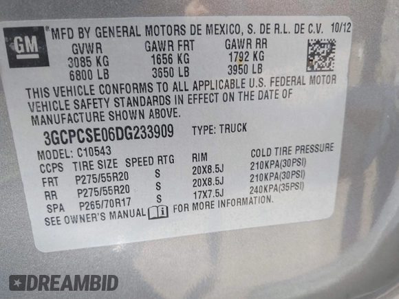 2013 Chevrolet Silverado 1500 LT with VIN 3GCPCSE06DG233909, listed as a IAAI auction lot 41601589 with 328,365 mi miles and . Bid and sale history available at DreamBid. Image 9.