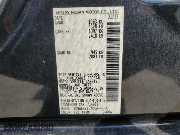 2022 Nissan Altima SV z VIN 1N4BL4DV1NN324345, wystawiony jako Copart lot #51815835 z przebiegiem 51 966 mil mil oraz Szkoda całkowita • Salvage title. Historia ofert i sprzedaży dostępna na DreamBid. Obrazek 14.