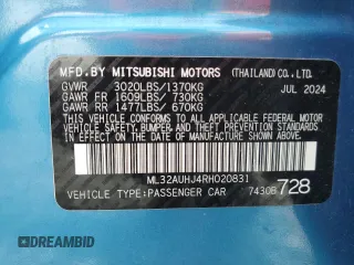 2024 Mitsubishi Mirage ES with VIN ML32AUHJ4RH020831, listed as a Copart auction lot 61761915 with 12,851 mi miles and Clean title. Bid and sale history available at DreamBid. Image 12.