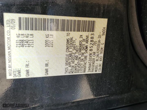 2009 Nissan Maxima 3.5 SV with VIN 1N4AA51EX9C852883, listed as a Copart auction lot 84206414 with 270,191 mi miles and Salvage Title. Bid and sale history available at carsss.com. Image 12.