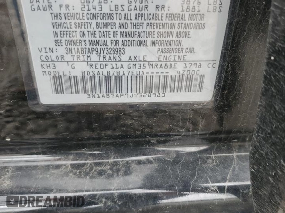 2018 Nissan Sentra S with VIN 3N1AB7AP9JY328983, listed as a Copart auction lot 53997875 with 131,129 mi miles and Salvage Title. Bid and sale history available at DreamBid. Image 13.