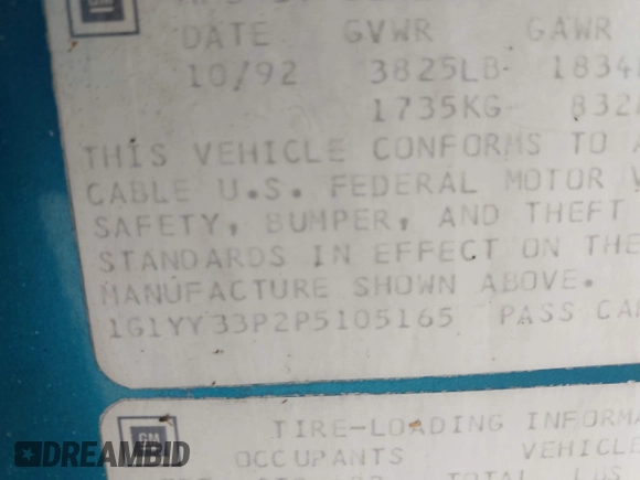 1993 Chevrolet Corvette with VIN 1G1YY33P2P5105165, listed as a IAAI auction lot 42410809 with Not provided miles and . Bid and sale history available at DreamBid. Image 9.