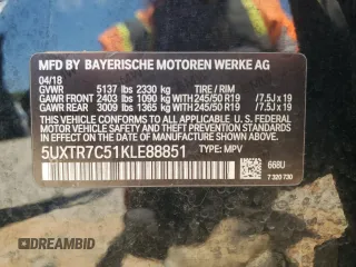 2019 BMW X3 sDrive30i z VIN 5UXTR7C51KLE88851, wystawiony jako Copart lot #53363985 z przebiegiem 58 056 mil mil oraz Szkoda całkowita • Salvage title. Historia ofert i sprzedaży dostępna na DreamBid. Obrazek 13.