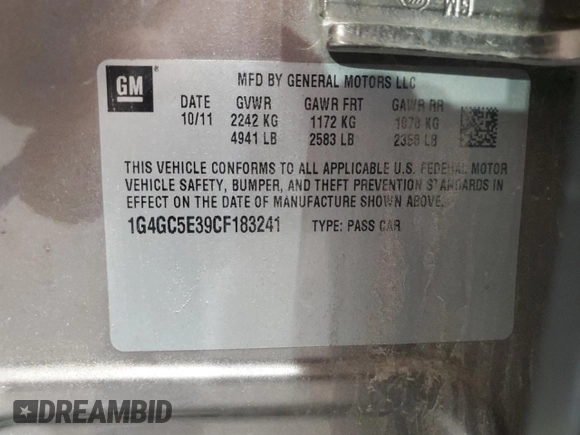 2012 Buick LaCrosse Leather z VIN 1G4GC5E39CF183241, wystawiony jako Copart lot #63792415 z przebiegiem 179 520 mil mil oraz Szkoda całkowita • Salvage title. Historia ofert i sprzedaży dostępna na DreamBid. Obrazek 12.