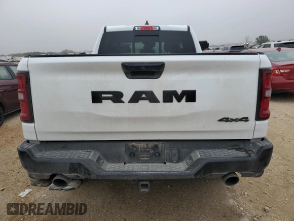 2025 Ram 1500 with VIN 1C6SRFNP3SN608731, listed as a Copart auction lot 42636735 with 7,736 mi miles and Salvage title. Bid and sale history available at DreamBid. Image 6.