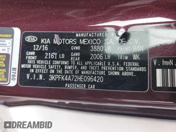 2017 Kia Forte LX with VIN 3KPFK4A72HE096420, listed as a Copart auction lot 53404755 with 164,743 mi miles and Salvage Title. Bid and sale history available at carsss.com. Image 14.