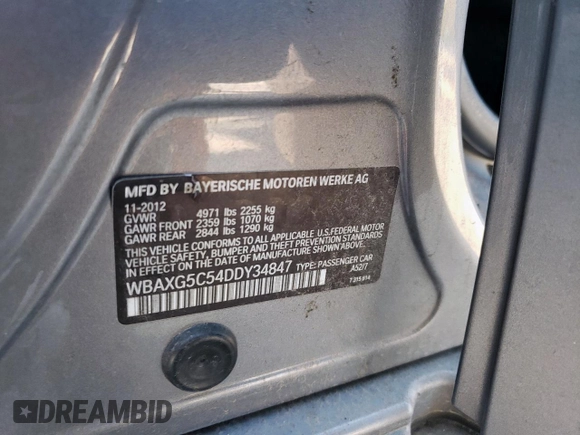2013 BMW 5 Series 528i with VIN WBAXG5C54DDY34847, listed as a Copart auction lot 51960695 with Not Provided miles and Salvage Title. Bid and sale history available at carsss.com. Image 15.