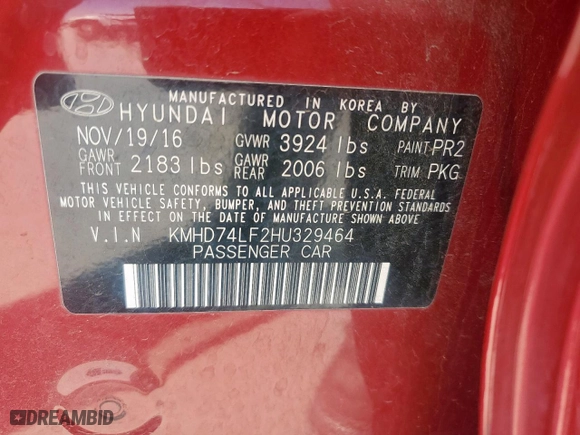 2017 Hyundai Elantra SE with VIN KMHD74LF2HU329464, listed as a Copart auction lot 51160945 with 66,382 mi miles and Salvage Title. Bid and sale history available at carsss.com. Image 12.