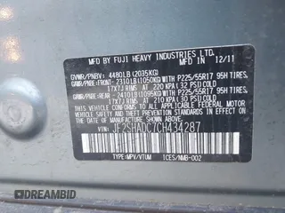 2012 Subaru Forester X Premium с VIN JF2SHADC7CH434287, выставлен на аукционе IAAI как лот 42027346 с пробегом 208 750 миль миль и . История ставок и продаж доступна на DreamBid. Изображение 9.