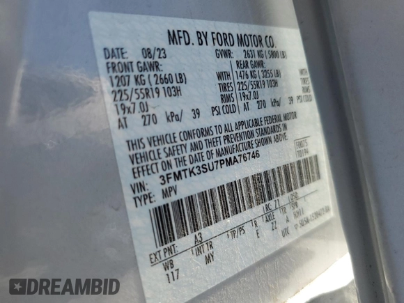 2023 Ford Mustang Mach-E Premium with VIN 3FMTK3SU7PMA76746, listed as a Copart auction lot 56982395 with 26,345 mi miles and Salvage title. Bid and sale history available at DreamBid. Image 13.