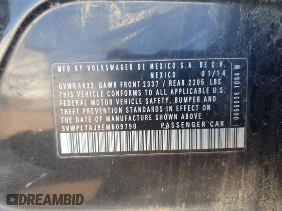 2014 Volkswagen Jetta TDI w/Sunroof & Nav with VIN 3VWPL7AJ9EM609790, listed as a Copart auction lot 55162125 with 116,870 mi miles and Salvage title. Bid and sale history available at DreamBid. Image 12.