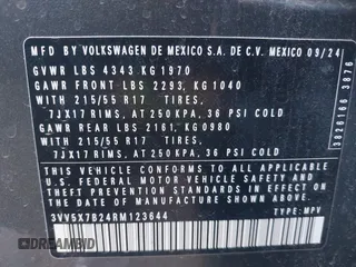 2024 Volkswagen Taos S z VIN 3VV5X7B24RM123644, wystawiony jako IAAI lot #42247698 z przebiegiem 8 097 mil mil oraz . Historia ofert i sprzedaży dostępna na DreamBid. Obrazek 9.